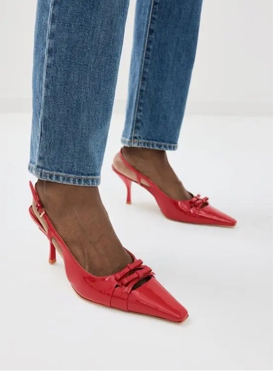 Reformation Shoes - Reformation Noreen Slingback Bow Patent Leather Heels 11